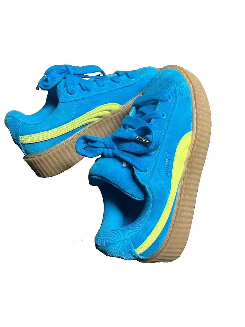 Puma Fenty Creeper Wmns Bright Blue Suede Sneakers with Neon Lime Stripe